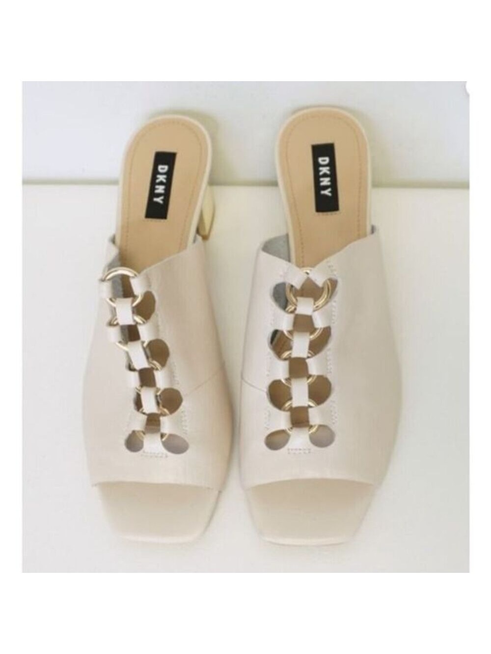 Stone Open Toe Mules Leather with Gold | DKNY | 8.5 | SKU204